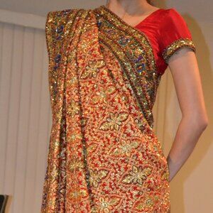 Fully embroidered, heavy, peacock wedding saree